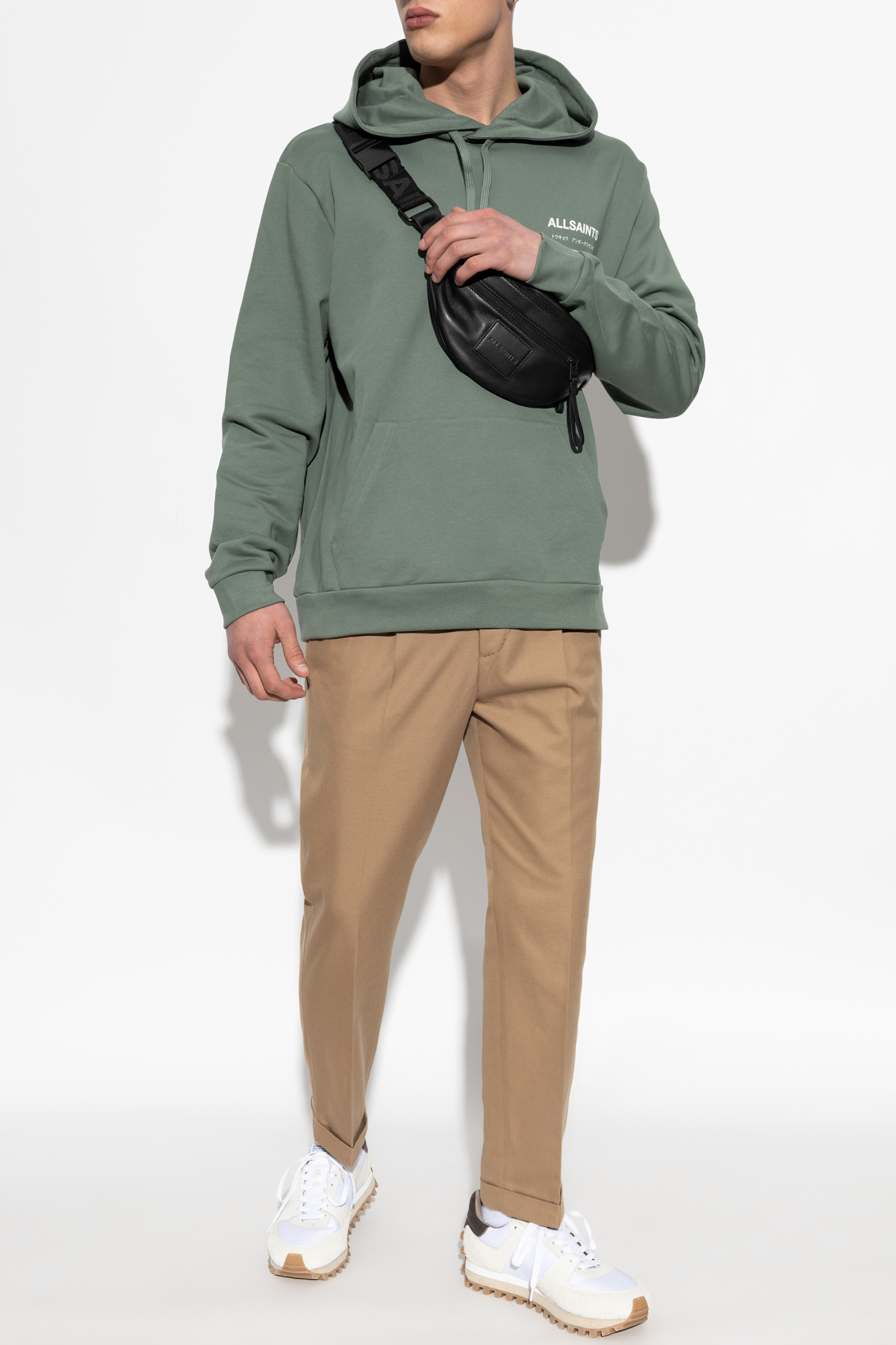 (取寄) オールセインツ メンズ アンダーグラウンド Oth フード AllSaints men Underground Oth Hood Smokey Green Underground Pullover Logo Hoodie SMOKEY GREEN | ALLSAINTS US